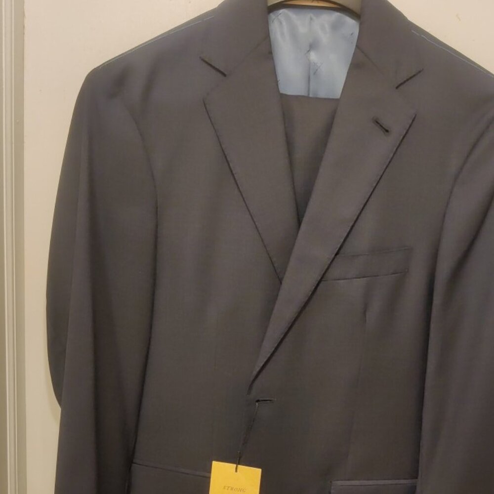 Strong Suit 38S 31w navy microcheck slim fit tailored soft tailoring 100% wool